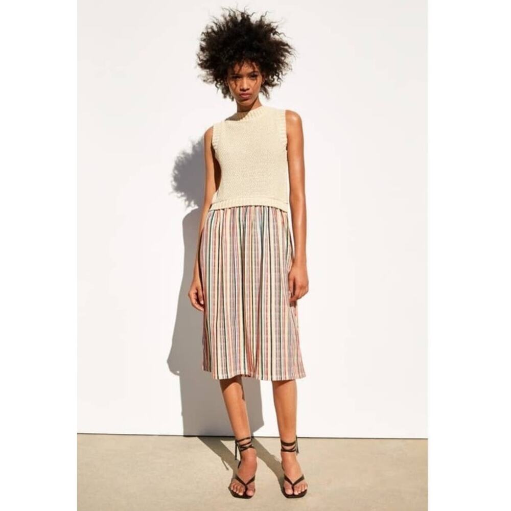 Zara contrasting sweater striped skirt midi sleevless dress sieze large